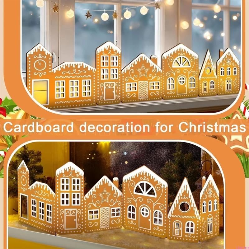 Handbuilt Large Christmas Cake House Cardboard Outfits with Lights, Cardboard Cake Village Decor for Christmas Party Games Handb