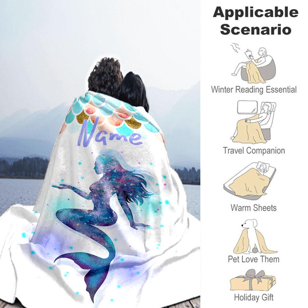 Mermaid Style54 Customize Your Name Blanket Gift Customizable Blanket Ultra-Soft Throw For Bedding Livingroom Bed Home Decor Four Seasons Universal