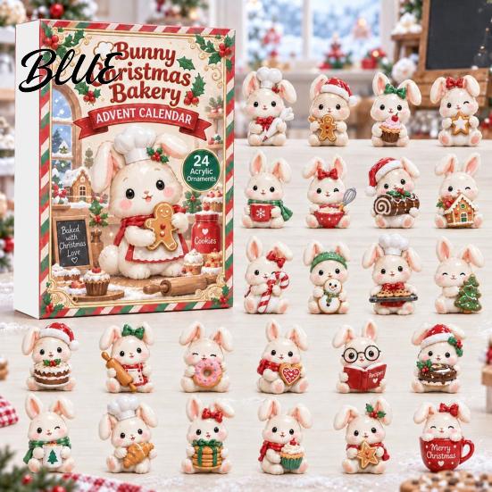 Acrylic Rabbit Advent Calendar 2026 Bunny Calendar, 24 Days Ornaments Christmas Countdown Birthday Party Favors 2D Flat Cute Animal Pendants for Xmas