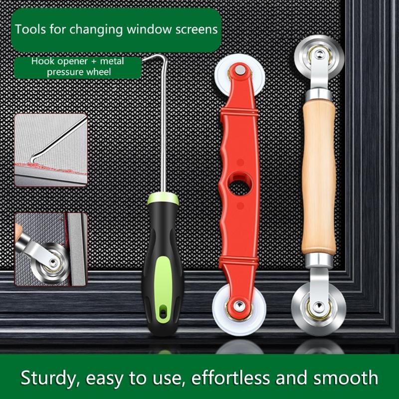 Double Head Spline Roller Tool Set With Nylon Wheel Rubber Strips For Aluminum Frame Screen Door Window Maintenance