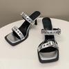 2024 Summer New Buckle Sandals Women's Sexy Line with Thin Heels Open Toe Slippers Fashion All-matching High Heels