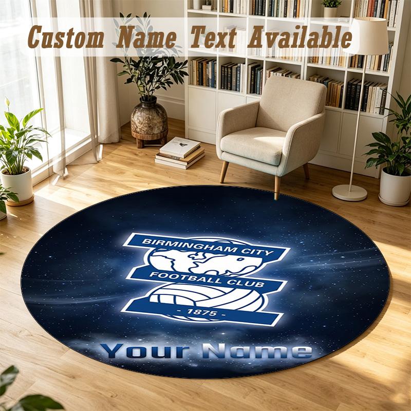 Round Rug Custom NameBIRMINGHAM CITY Football Pattern Non Slip Carpet Home Floor Decor