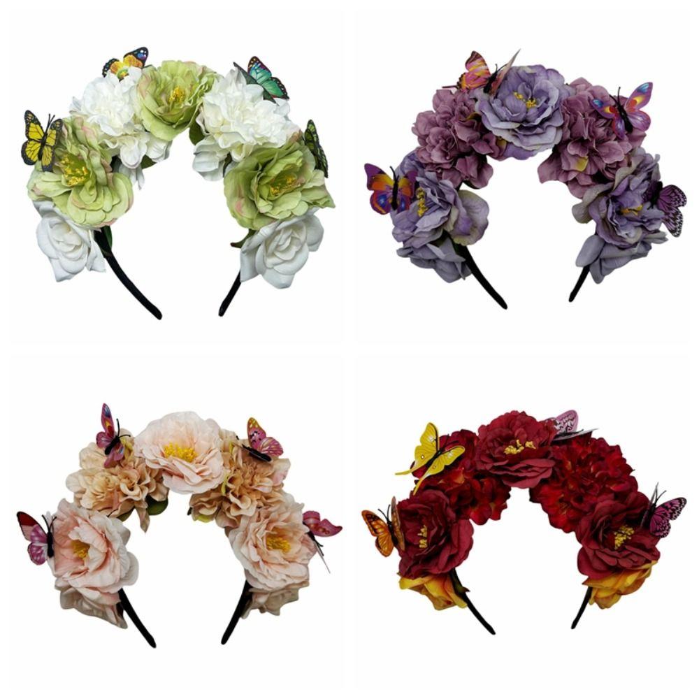 Butterfly Headdress Floral Crown Hair Hoop Cosplay Fairy Headband Bride Hair Accessorie