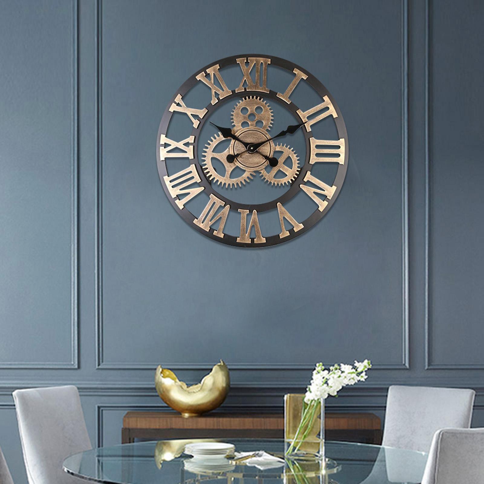 

3D Деревенские Настенные Часы Ручной Работы Шестеренки Деревянный Винтажный Декор для Гостиной Офиса Бара 58см Золото