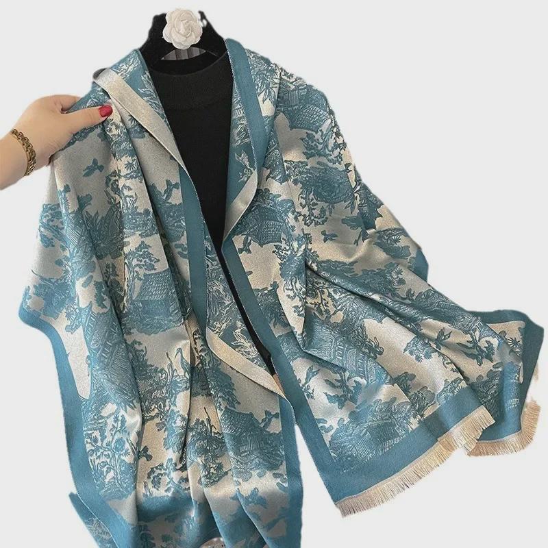 Elegant Dual-Sided Imitation Cashmere Scarf - European & Korean Style for Autumn/Winter