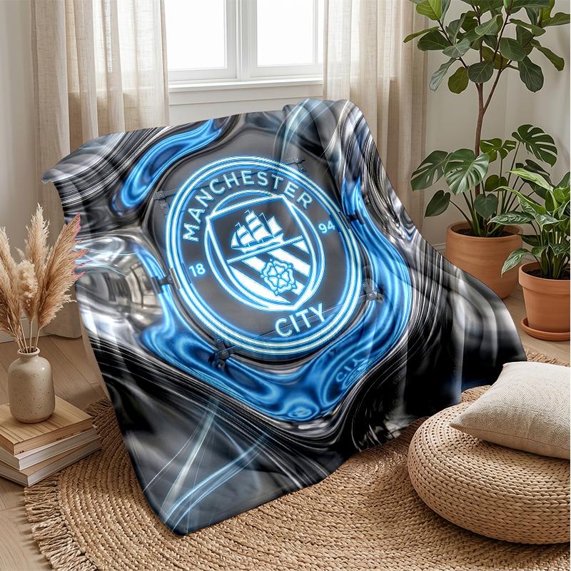 Manchester City Theme Blanket Soft Flannel Blanket Plush Throw Blanket Cozy Sofa Bed Blanket for Home Decor