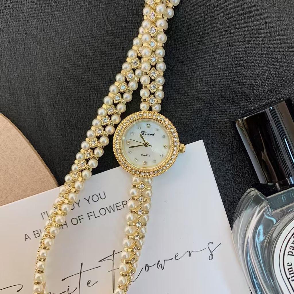 Pearl Chain Watch Bead Wrap Two Circles Extra Long Pearl Bracelet Women'S Watch 77115