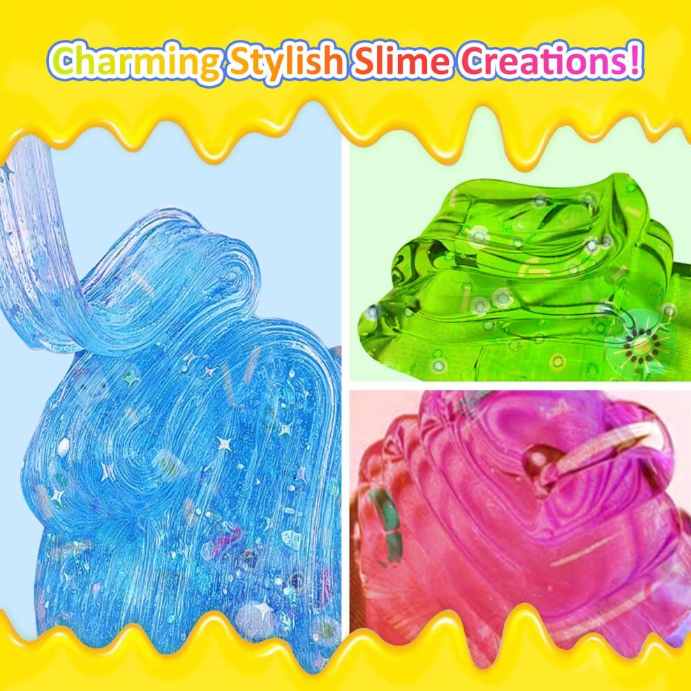 Clear Jelly Crunchy Slime Kit, 6 Packs Slime Kits for Girls, Non Sticky Slime for Kids, DIY Premade Crystal Glue Boba Slime Set, Super Soft Sludge Toy