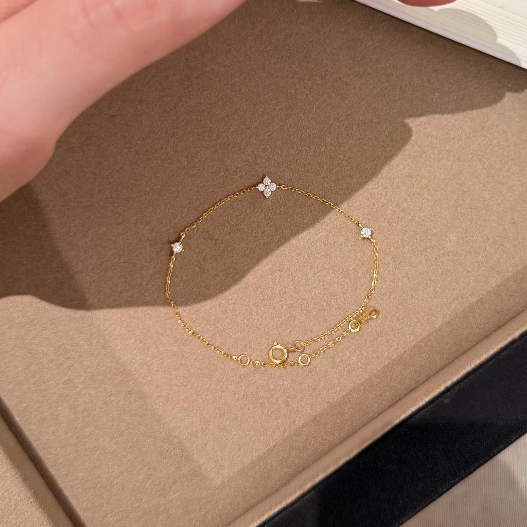 18K Gold Plated Sterling Silver Four-Petal Zircon Bracelet - Women's Elegant Luxury Jewelry