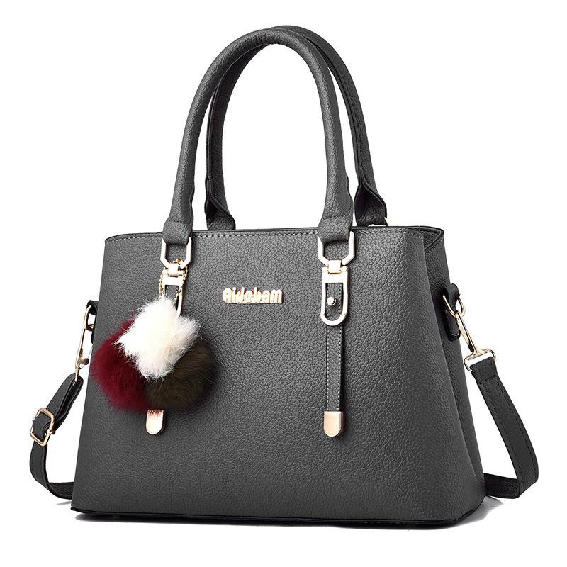 Handbag Plush Pendant Solid Color Simple Large Bag Single Shoulder Oblique Span Bag Women's Bag