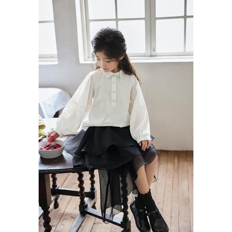 LUSON Girls' Floral Half-Placket Casual Shirt