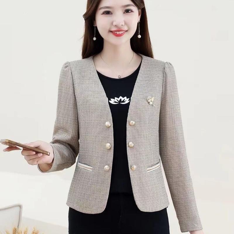 Podzimní Zimní Kostkovaný Krátký Oblek Vlněná Bunda Krátkého Střihu s Všestranným Temperamentem Zeštíhlující