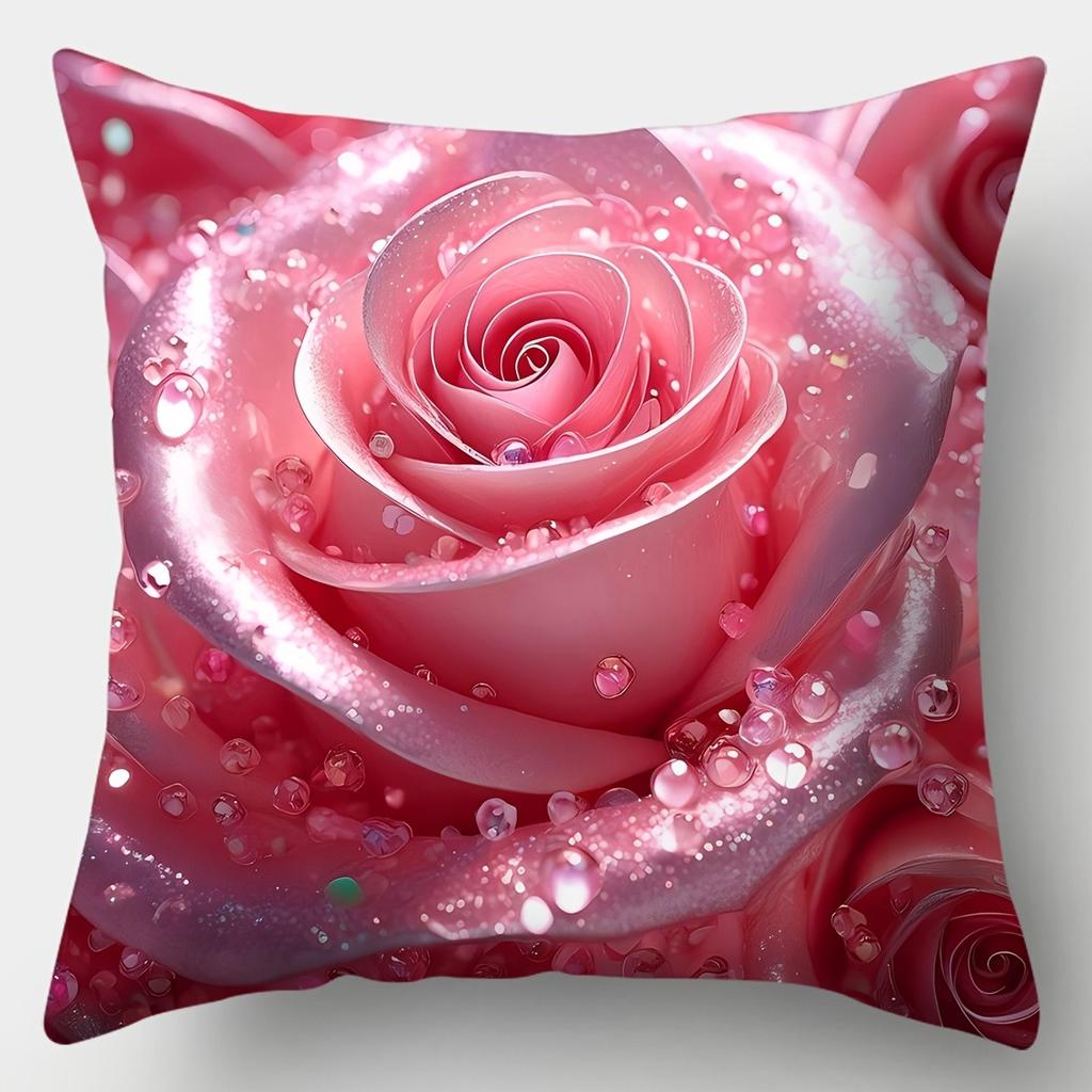 Floral Pillowcase With Sparkling Hearts And Pink Rosesbedroom Sofa Decorative Cushion Cover With Zipper Soft Cushion Cover