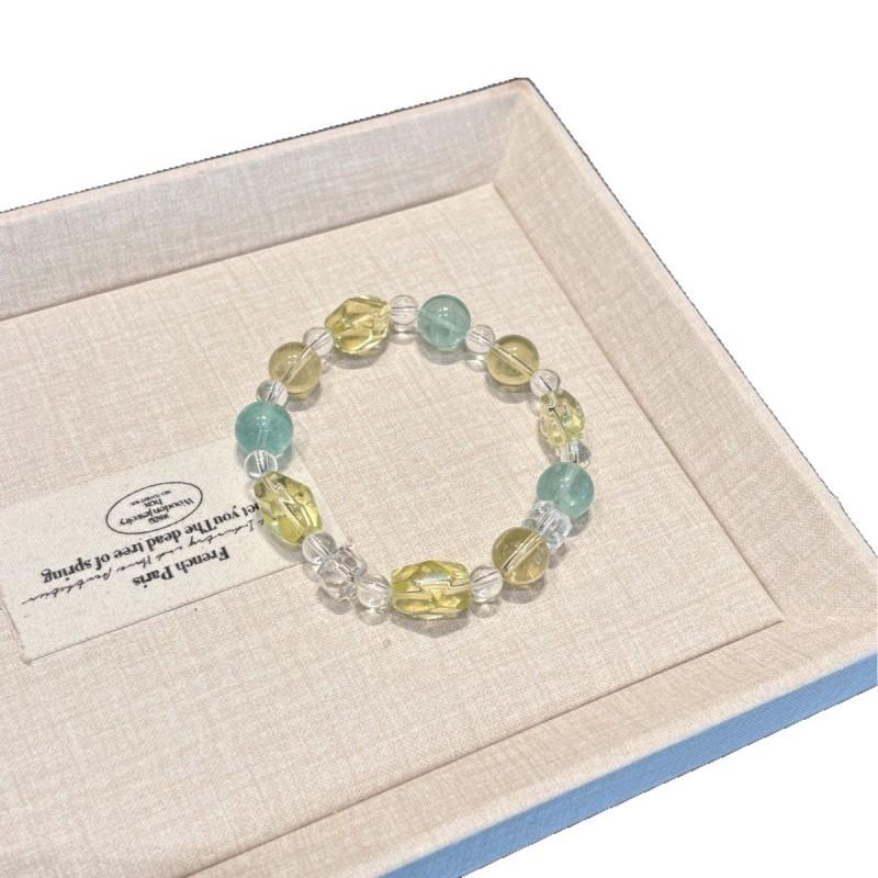 Natural Crystal Bracelet Green Fluorite Lemon Yellow Freeform Bead Women