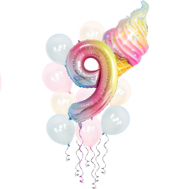 Ice Cream Birthday Party Decoration Kids Toy Baby Shower Disposable Tableware Paper Plates Cups Balloons Flag Party Supplies