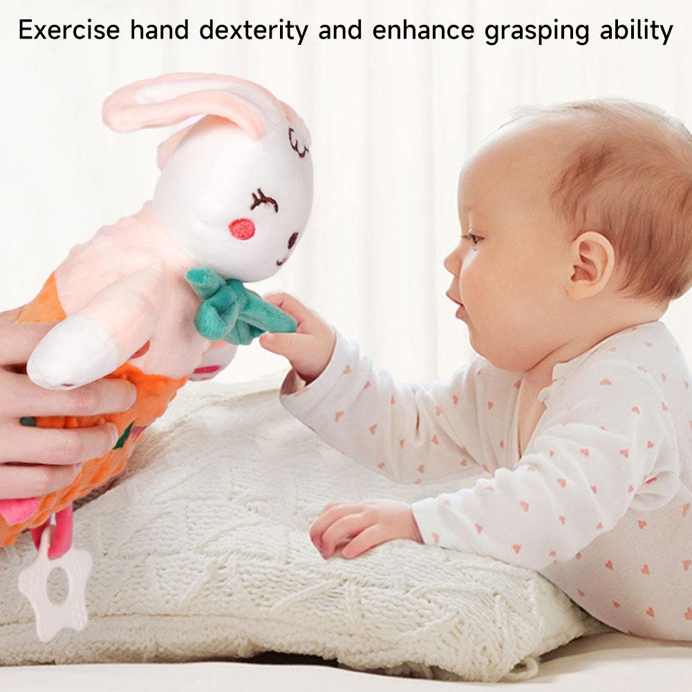 Baby Sleep Aid Plush Calming Toy Interactive Hand Puppet Soft Blanket With Chewable Silicone Teether Newborn Sensory Toy
