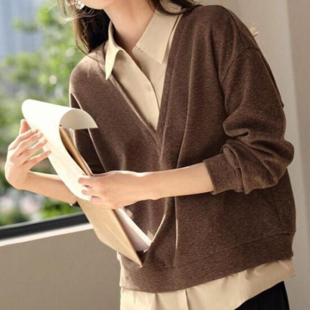 Navava Women Casual Layered Two In One Collar Long Sleeve Sweatshirt Nt3171