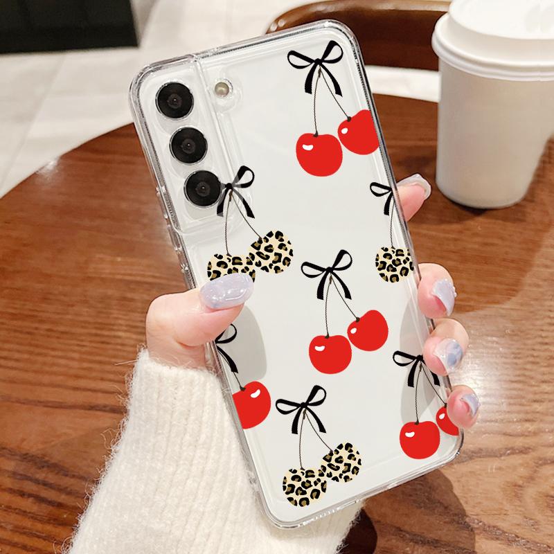 Funda de Fruta Cereza de Dibujos Animados Para Samsung A57 S26 Ultra A37 A17 A56 A36 A26 A16 A55 A35 A25 A15 A54 5G S21 FE S22 S23 S24 S25 Plus Cubierta Suave de TPU Transparente