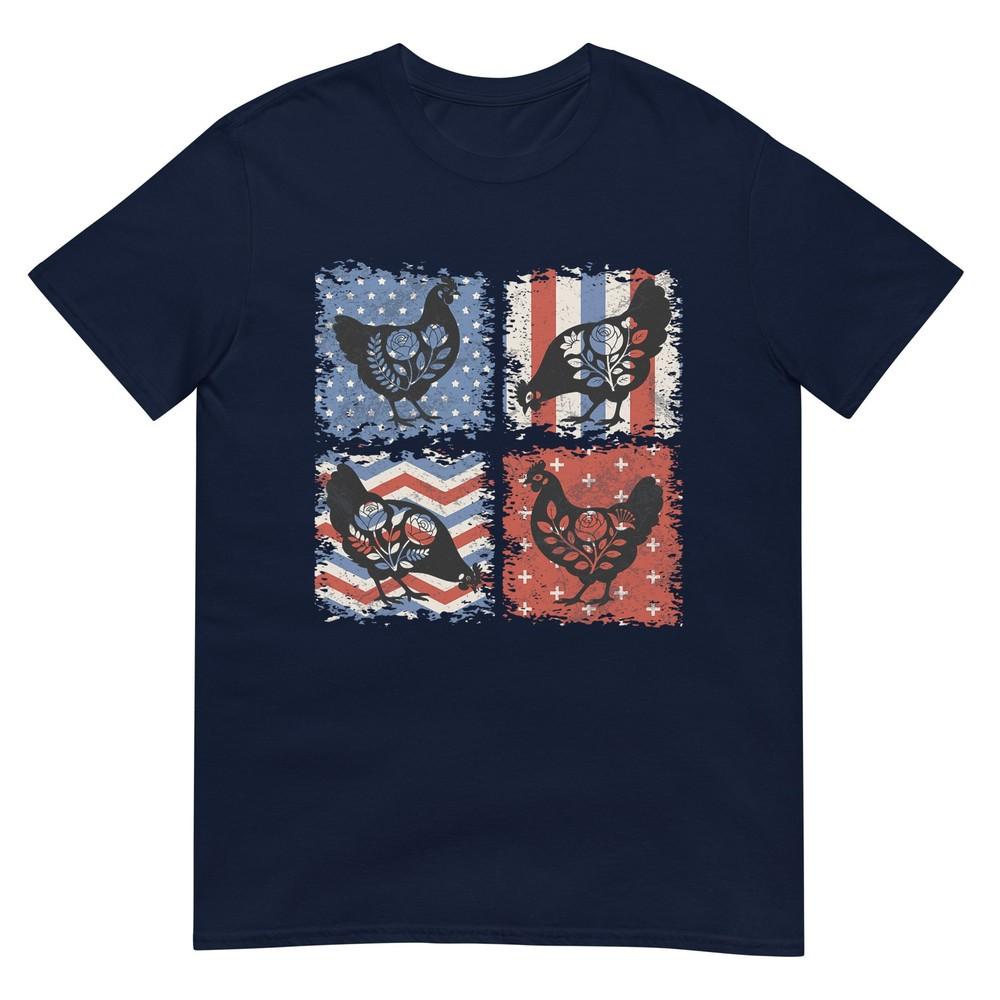 Patriotic Floral Chicken Usa Flag 4th Of July Chicken Lover TShirt S