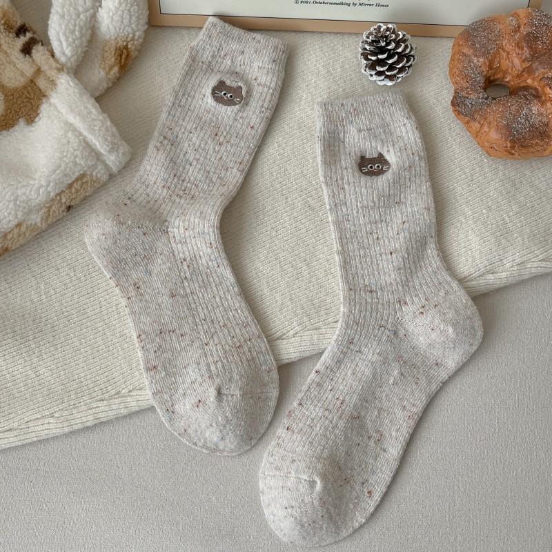 Gray-Blue Wool Socks Children'S Warm Ideas Yarn Twist Medium Tube Socks Fleece Thickened Winter Confinement Socks