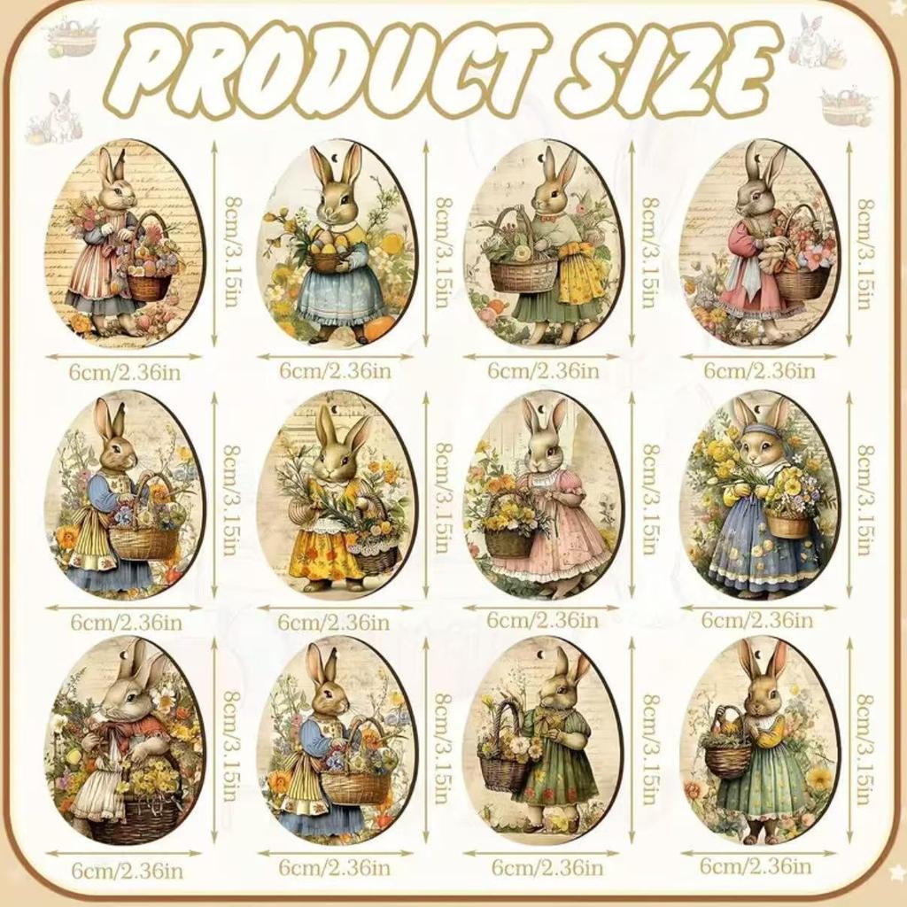 Easter Wooden Flat Ornaments Easter Eggs Rabbit Chicken Wood Pieces Spring Home Garden Party Decoration