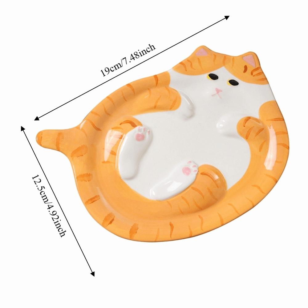 Tabby Cat Creative Ginger Cat Plate Exquisite Ceramic Kitty Jewelry Tray Cute Cartoon Bread Dessert Plate Restaurant