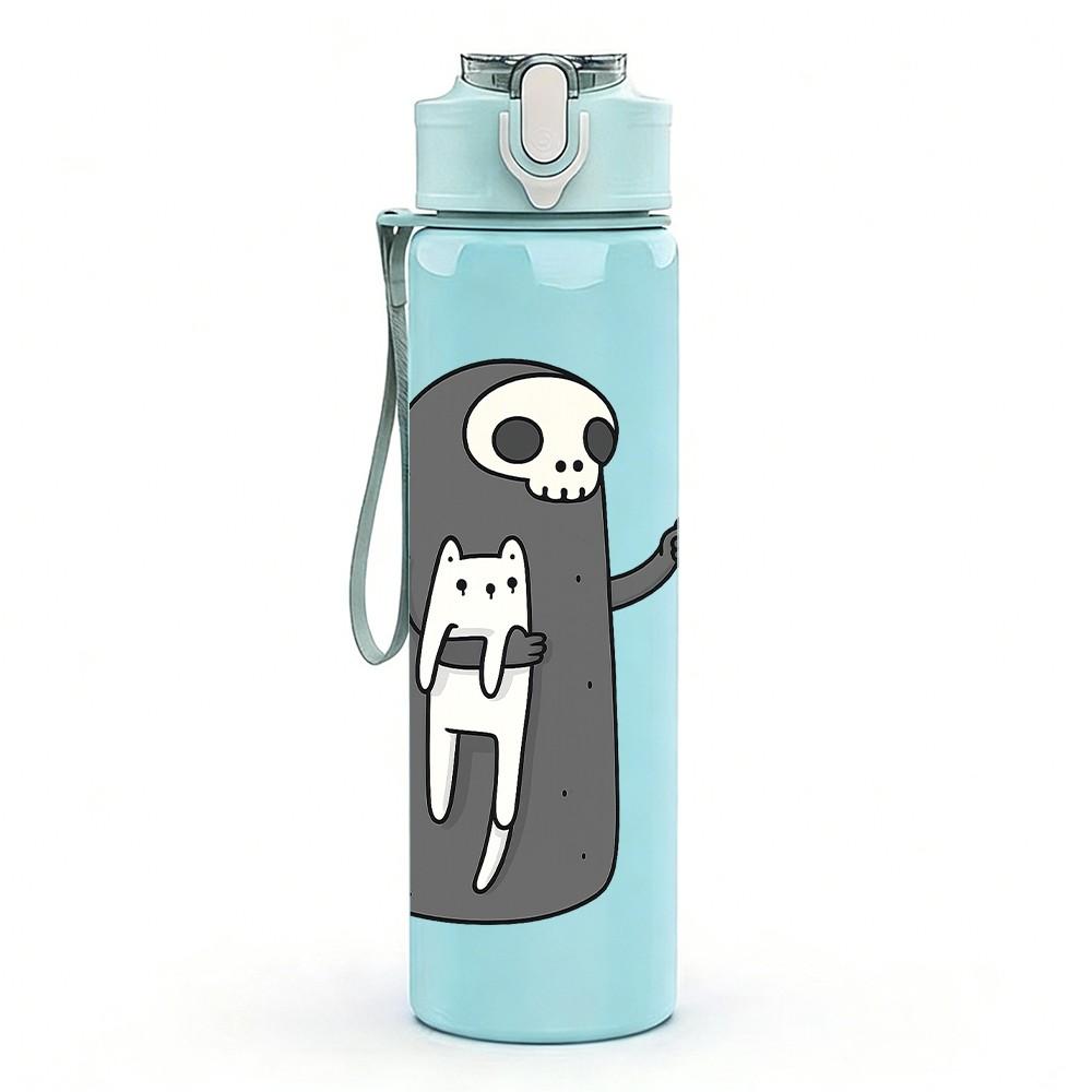 1PC Skeleton Coffee Time Cartoon 750ml Color Plastic Sports Water Bottle Leakproof Flip Straw Lid Suitable for Sports Office Home Use