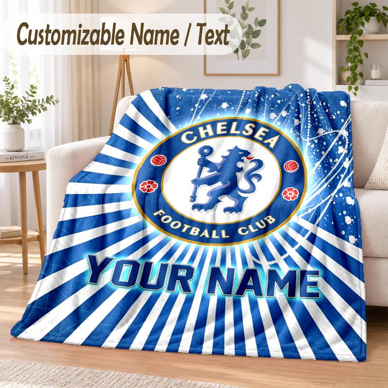 Custom Text Flannel Blanket Chelsea FC Print Warm Cozy Blanket Home Sofa Bedding