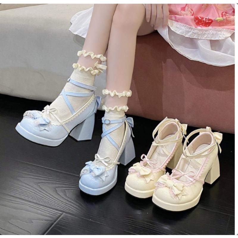 Fashion Ladies High Heels Temperament Mary Jane Shoes  Waterproof Platform Thick Heel Comfortable Strap Bow Sweet Girl Lolita Dress Shoe