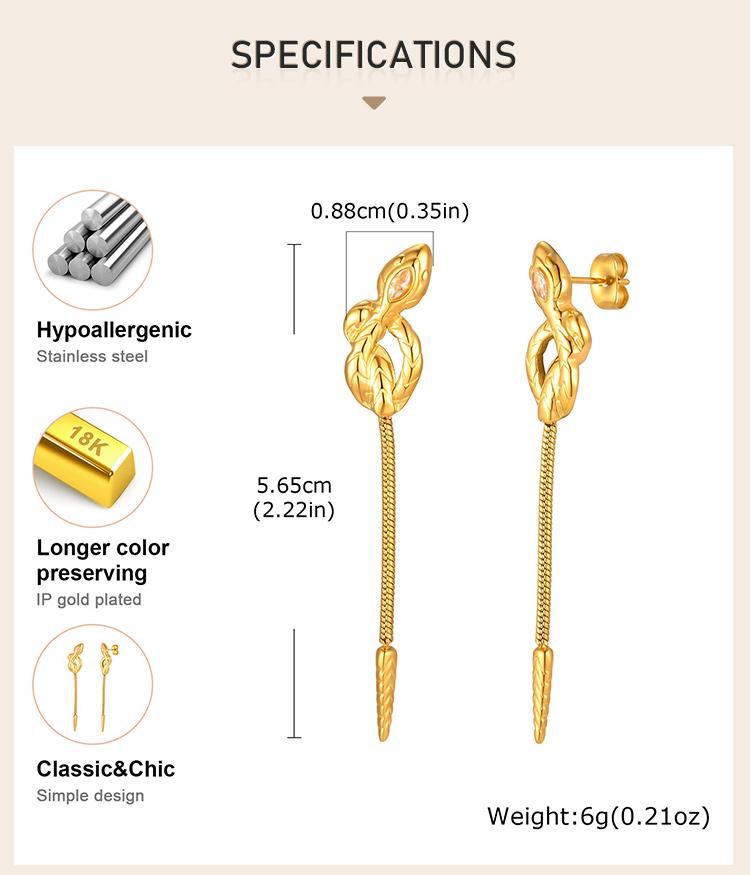 Snake Chain Long Tassel Earrings for Women, Stainless Steel  18K Gold Plated Dangle Earrings Fashion Jewelry
