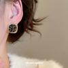 Autumn and winter retro flocking leopard print geometric square stud earrings Maillard simple earrings niche earrings