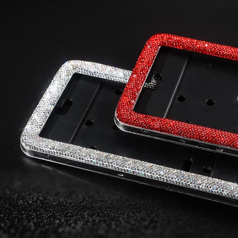 2Pcs Diamond Crystal Car Russian License Plate Holder Frame Metal and Plastic Plate Holder Frame Universal Car Accessories
