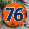 D Flat Vintage  Gas Station Round Metal Sign  Rustic Orange  Blue Wall Decor for Home Garage Farmhouse or Garden  Dur