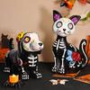 Halloween Ornament Skeleton Cat Dog Shape Resin Statue Indoor Outdoor Cat Sculpture Haunted House Desktop Decor