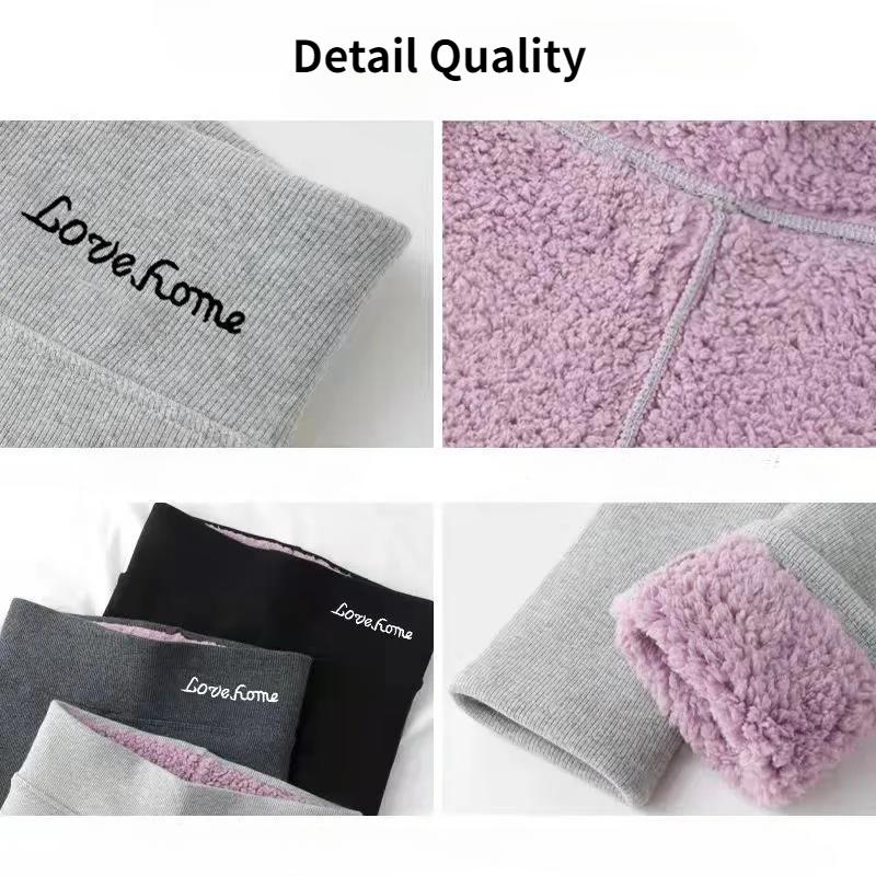 Women Winter Padded Lamb Wool Leggings Cloud Velvet Thickened High Waist Thin Warm Embroidered Cotton Pants