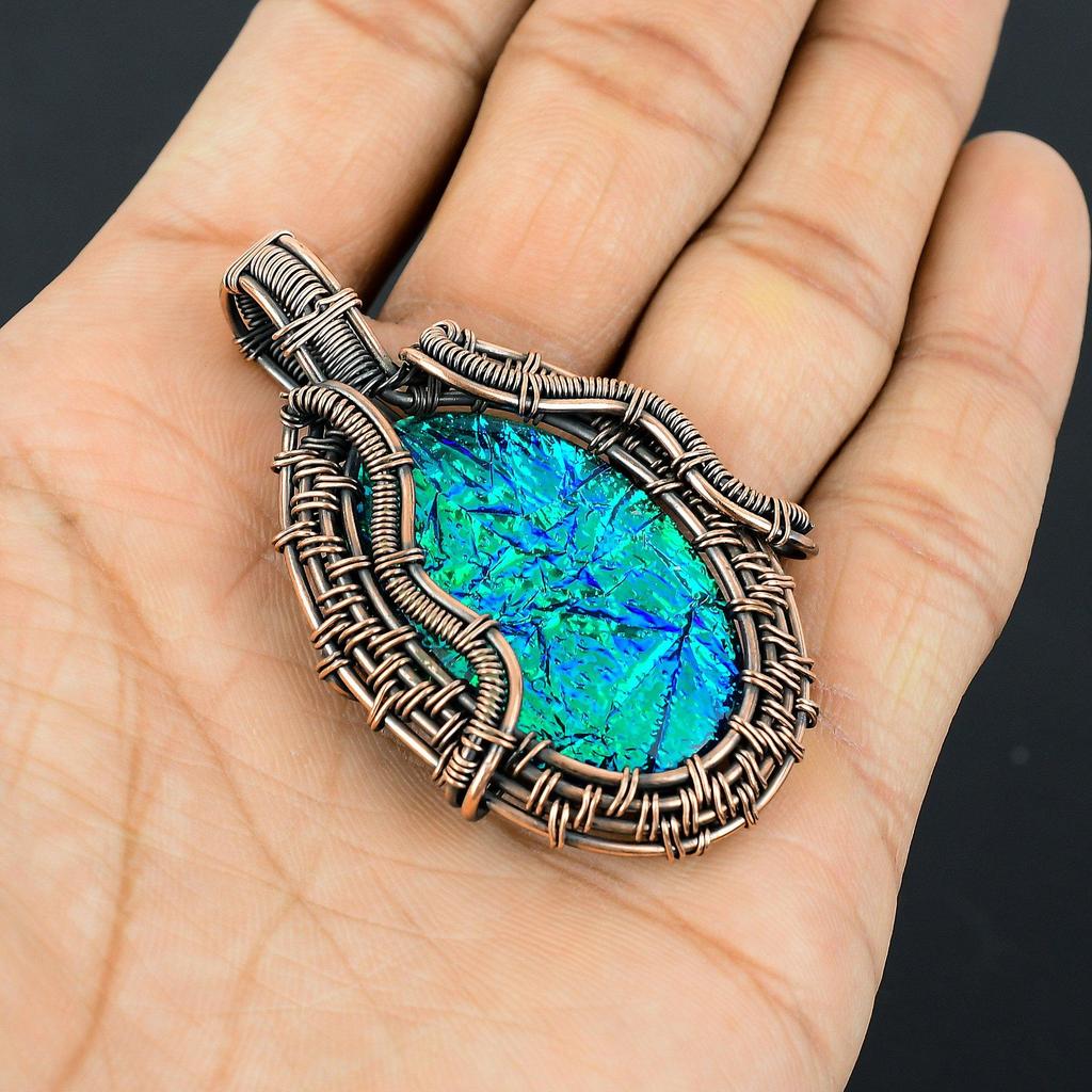 Australian Triplet Opal 999 Copper Wire Wrapped Pendant, Handmade Gemstone Jewelry Pendant Gift For Birthday