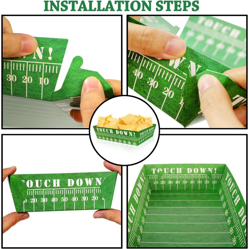 12-Piece Paper Party Trays - World Cup Football Boat Boxes, Fried Chicken & Burger Serving Trays, Disposable Food Containers, Game Day Party Supplies