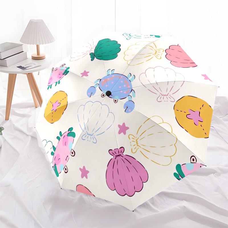 1pc Seashell Crab Automatic Opening/Closing Folding Umbrella with 8 Ribs,Windproof Portable Sunshade Umbrella Holiday gift yy260401005
