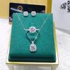 4Pcs/set Fashion Square Zircon Necklace Earrings Ring For Women Luxury Wedding Engagement Jewelry Shining Party Jewelry Gifts