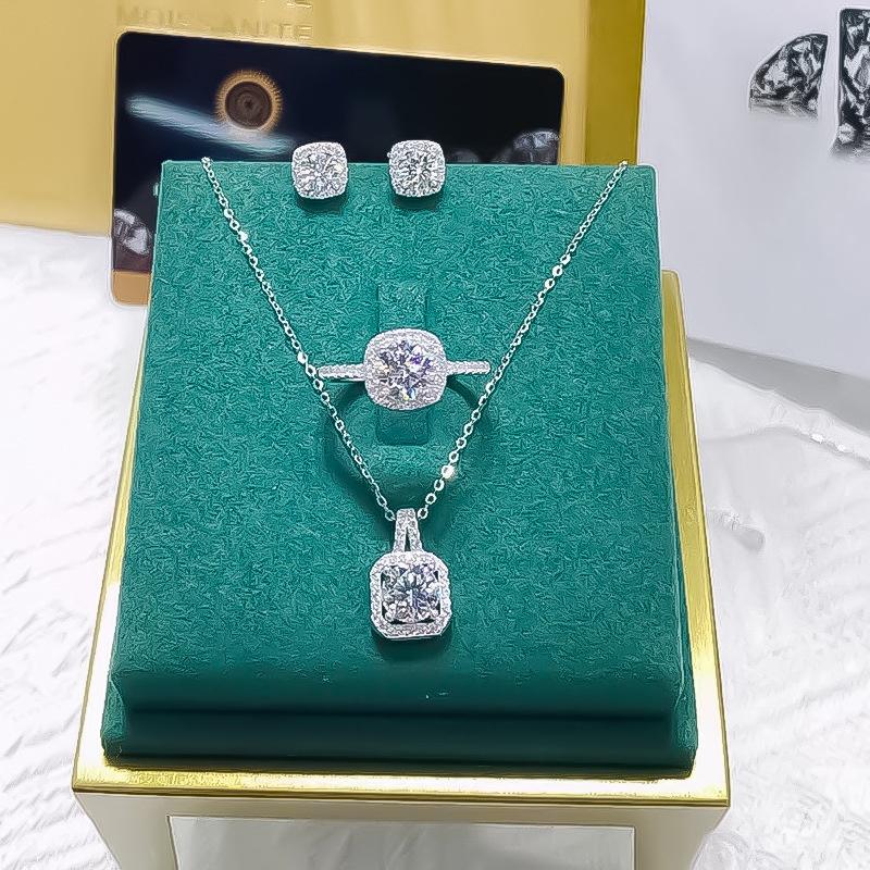 4Pcs/set Fashion Square Zircon Necklace Earrings Ring For Women Luxury Wedding Engagement Jewelry Shining Party Jewelry Gifts