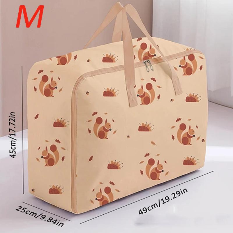 Foldable Quilt Organizer Storage Bag with Zipper Closet Clothes Luggage Moisture-Proof  Bag New Brown Leaf Squirrel Pattern Cotton Quilt Storage Bag