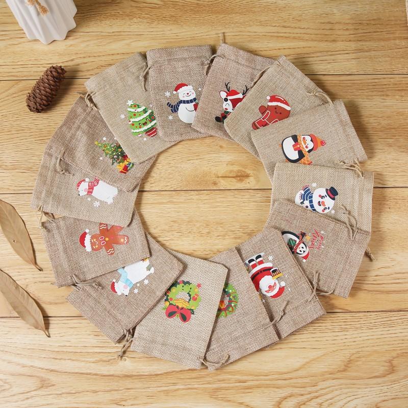 Weihnachtliche Jute-Geschenktaschen mit Kordelzug 21 festliche Designs und 5 Größen für Süßigkeiten und Partygeschenke