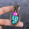 Natural Tibetan Turquoise, Shell Copper Wire Wrap Jewelry Pendant 2.84" Q9t43