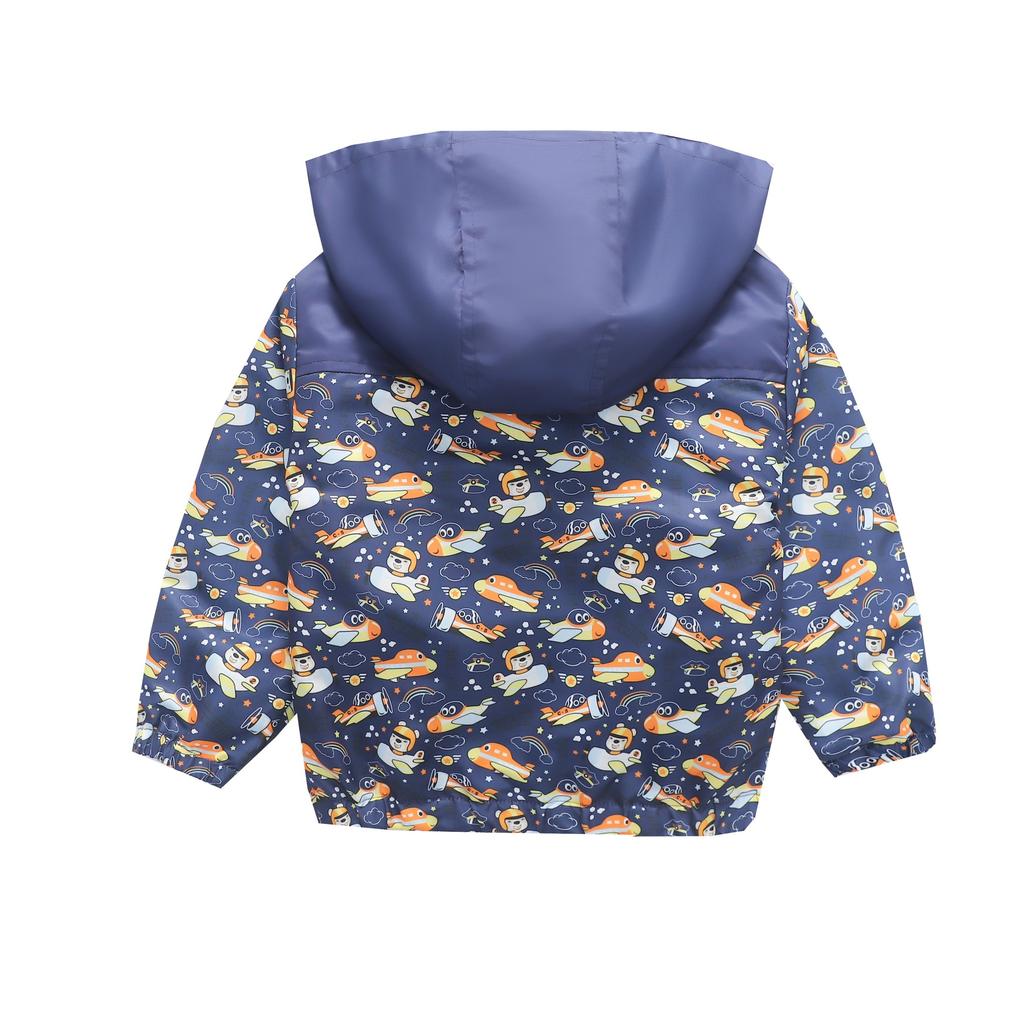 Boys and Girls Children's Clothing In Small Children Printed Fashion Splicing Casual Hooded Zipper Jacket Jacket