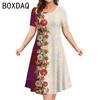Oversized Women Dress Elegant Vintage 3D Floral Gradient Printed Dress Big Size Summer Short Sleeve Loose Casual A-Line Dress