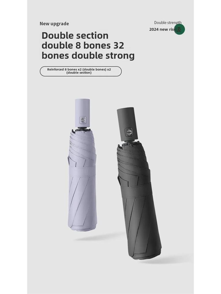 Schwarzer automatischer Sonnen- und Regenschirm mit 32 Knochen – kompakter Sonnenschirm mit doppeltem Verwendungszweck für Damen, ideales Geschäftsgeschenk