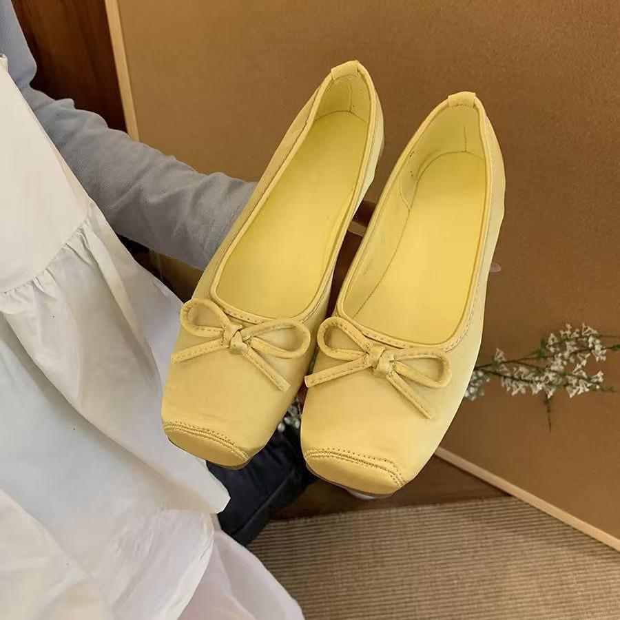 Korean Version Spring and Summer Velvet New Doudou Shoes Small Fragrant Wind Light Low Heel Single Shoes Women's 2025 Bow Square Head