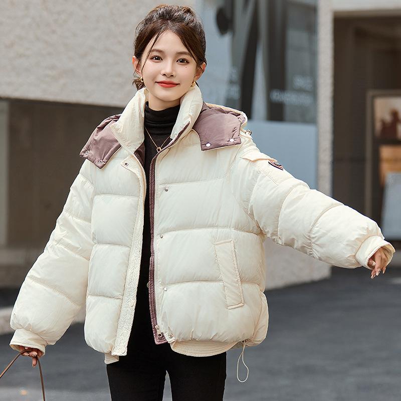 Short Contrasting Color Down-padded Jacket for Women, Popular Winter Style Thickened Bread Coat