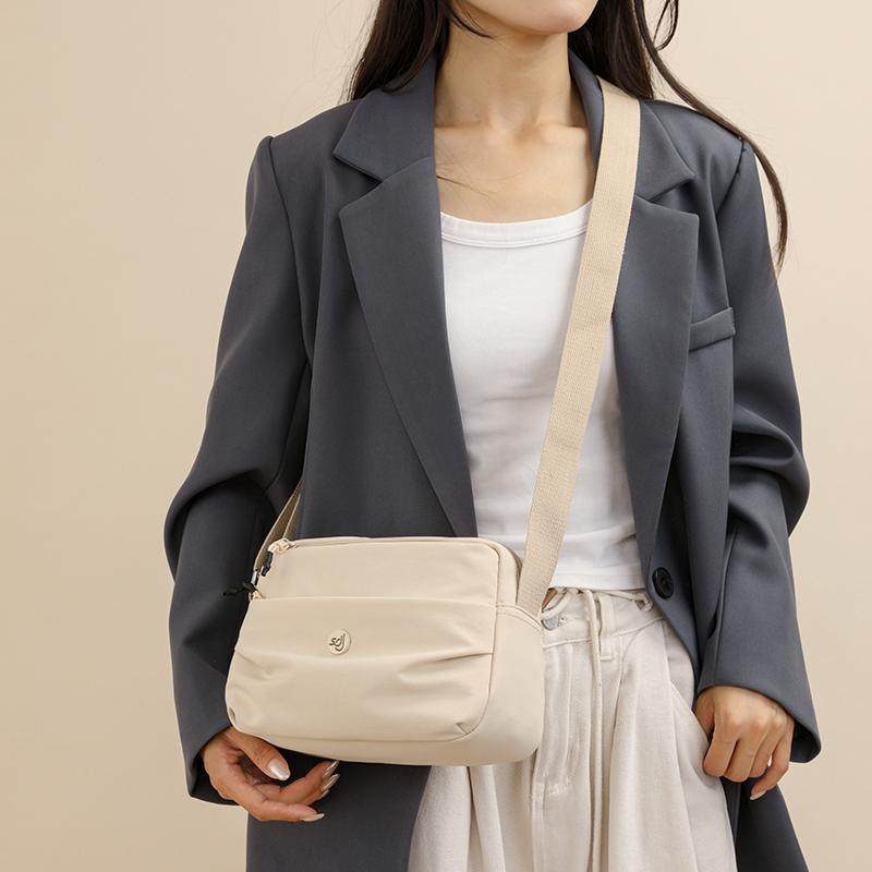 Women Small Capacity Tote Bag Waterproof Nylon Multi-Compartment Shoulder Bag Office Commute Crossbody Purse with Soft Fabric