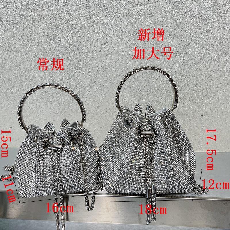 Sparkling Rhinestone Bucket Bag Women PU Leather Small Square Handbag Vintage Style Fashion Accessory